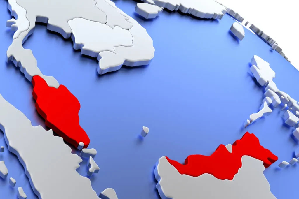 mapa da america do sul destacando alguns paises em vermelho sobre fundo azul