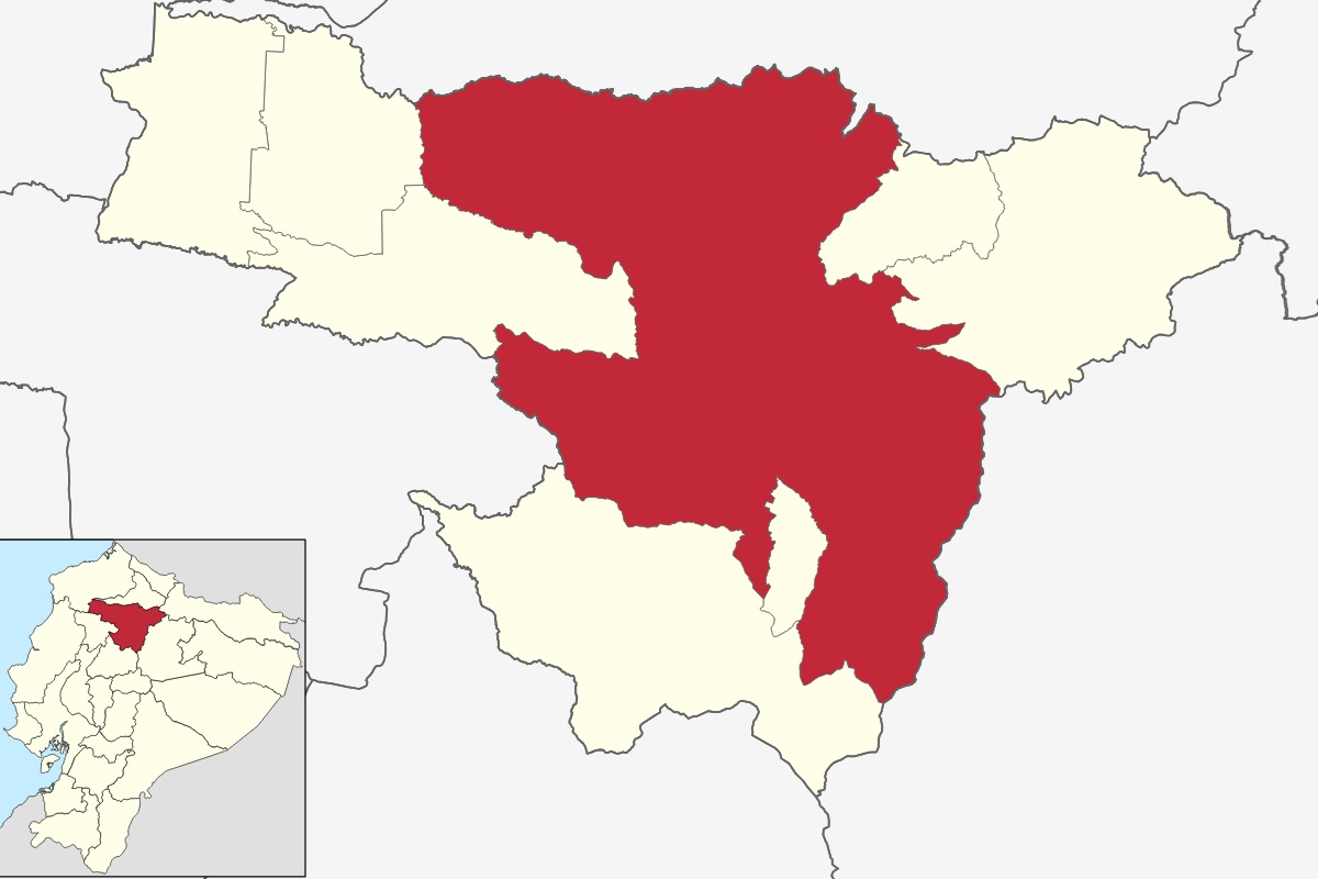 Mapa do cantão de Quito destacado na província de Pichincha, no Equador.